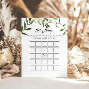 Tropical Green Leaves Baby Bingo Shower Game