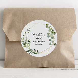 Tropical Green Leaves Baby Shower Thank you Classic Round Sticker