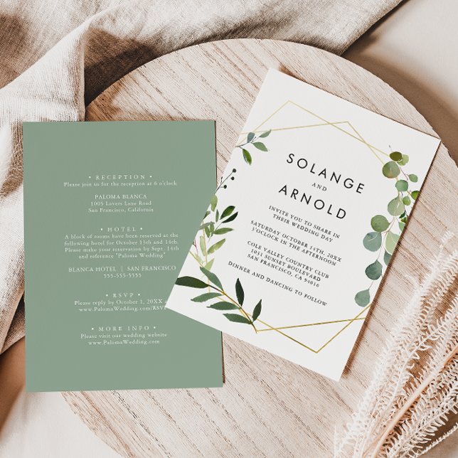 Tropical Green Leaves Back & Front Formal Wedding  Invitation (Creator Uploaded)