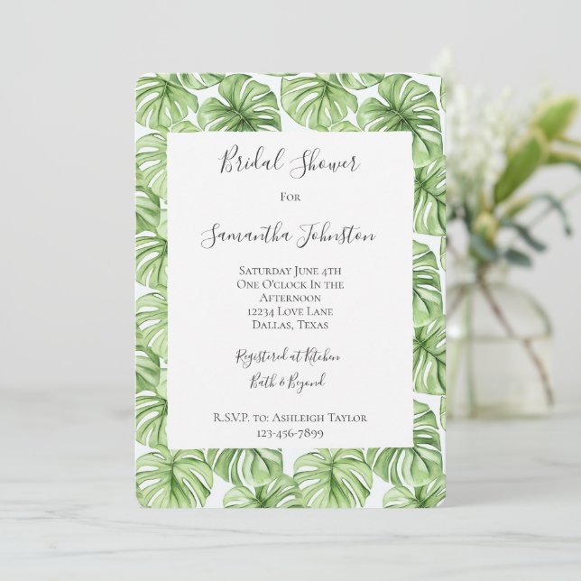Tropical Green Leaves Bridal Shower Invitation (Standing Front)