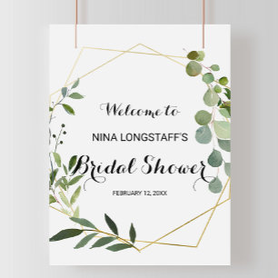 Tropical Green Leaves Bridal Shower Welcome Poster