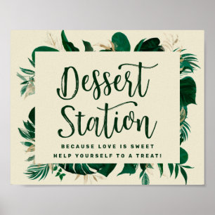 Tropical Green Leaves Dessert Station Wedding Sign