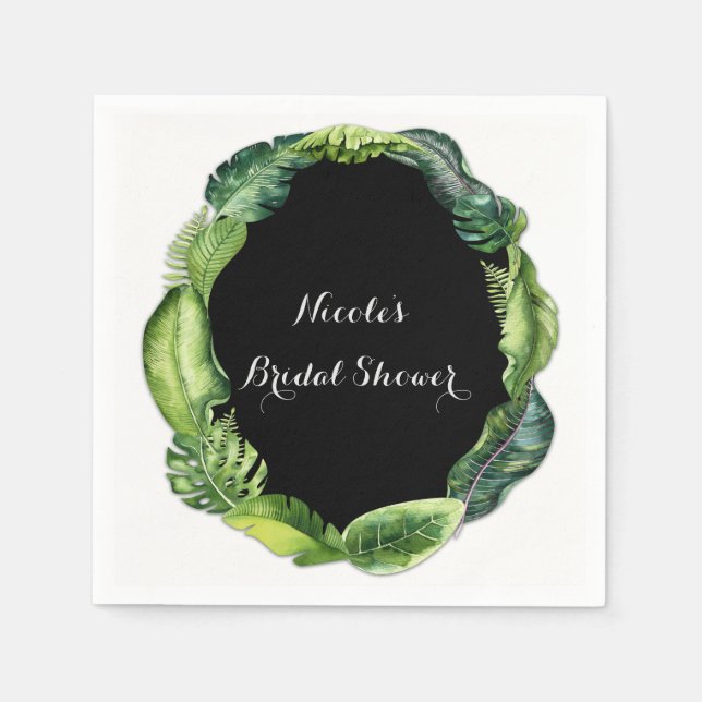 Tropical Green Leaves Elegant Chic Summer Wedding Napkin (Front)
