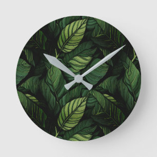 Tropical Green Leaves  Housewarming Gift Round Clock