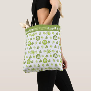 Tropical Green Leaves Illustrated Circle Pattern Tote Bag