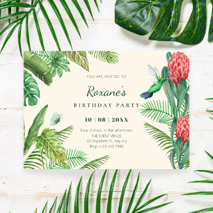 Tropical green leaves jungle birthday invitation