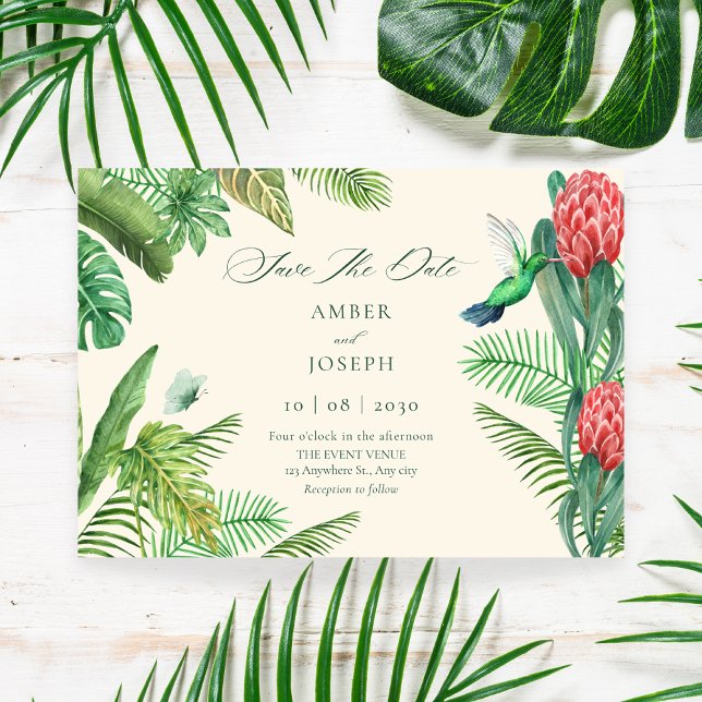 Tropical green leaves jungle  save the date (Creator Uploaded)