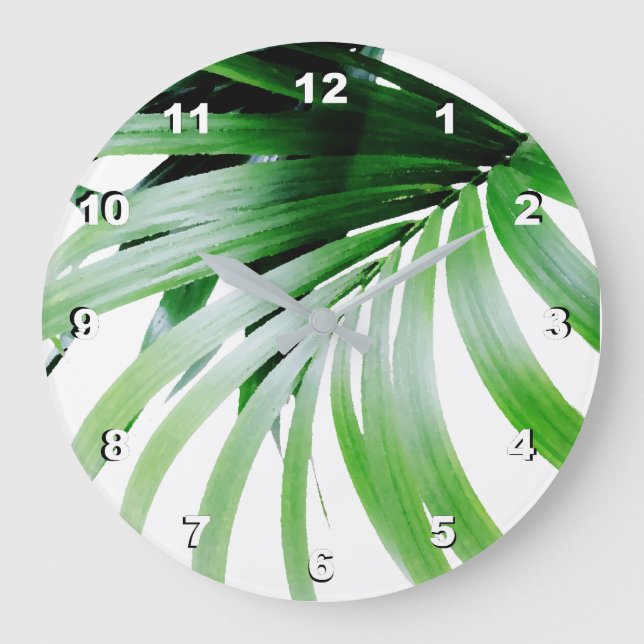 Tropical Green Leaves Large Clock (Front)