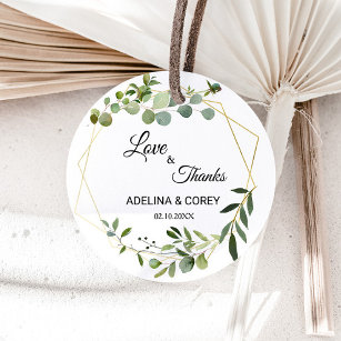 Tropical Green Leaves Love & Thanks Wedding Classic Round Sticker
