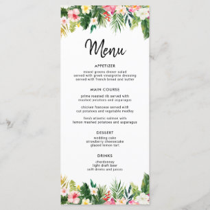 Tropical Green Leaves Luau Party Menus