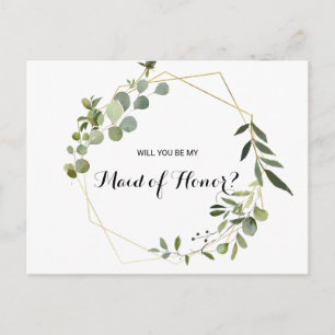 Tropical Green Leaves Maid of Honour Invitation Postcard
