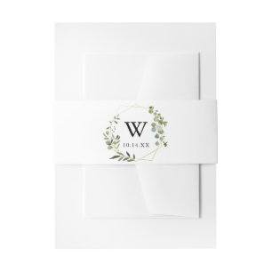 Tropical Green Leaves Monogram Wedding Invitation Invitation Belly Band