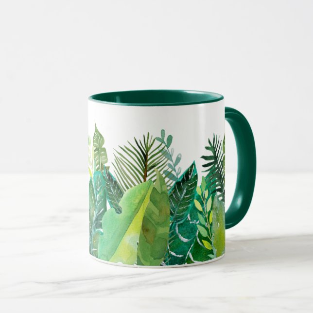 Tropical green leaves mug (Front Right)
