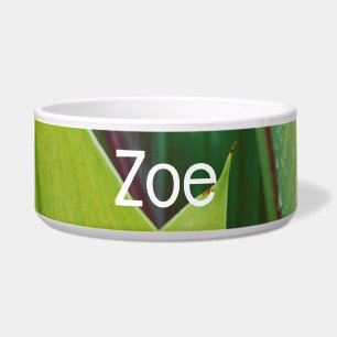 Tropical Green Leaves Pet Bowl with ZEO Text