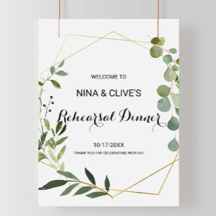 Tropical Green Leaves Rehearsal dinner Welcome Poster