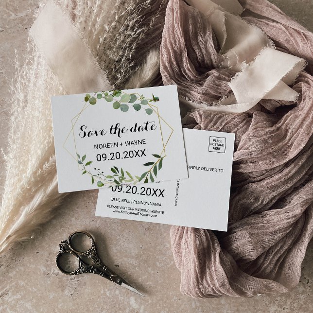 Tropical Green Leaves Save the Date Card (Creator Uploaded)