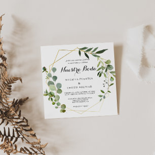 Tropical Green Leaves Spanish Wedding Invitation