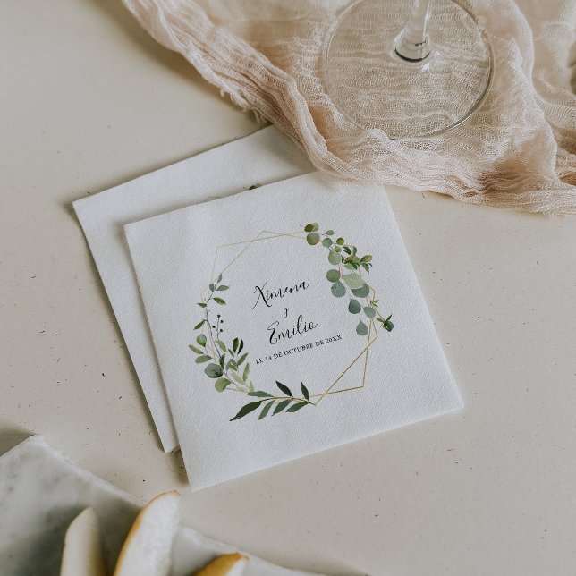 Tropical Green Leaves Spanish Wedding Napkin (Creator Uploaded)