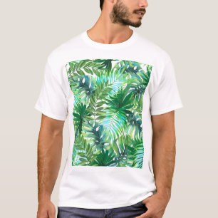 Tropical Green Leaves, Watercolor Seamless. T-Shirt