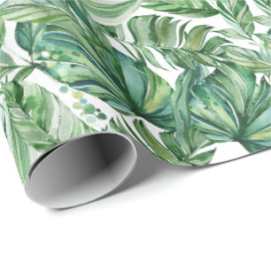 Tropical Green Leaves Watercolor Wrapping Paper