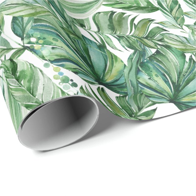 Tropical Green Leaves Watercolor Wrapping Paper (Roll Corner)