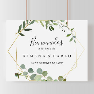Tropical Green Leaves Wedding Bienvenidos Sign