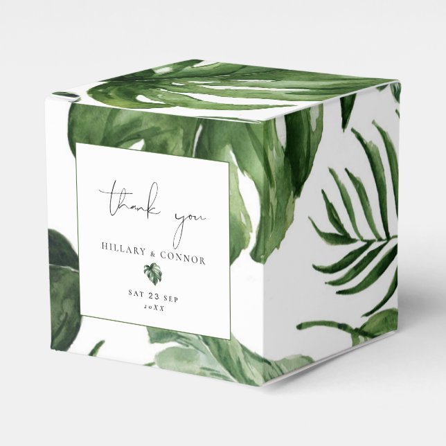 Tropical green leaves Wedding Party Favour boxes (Front Side)