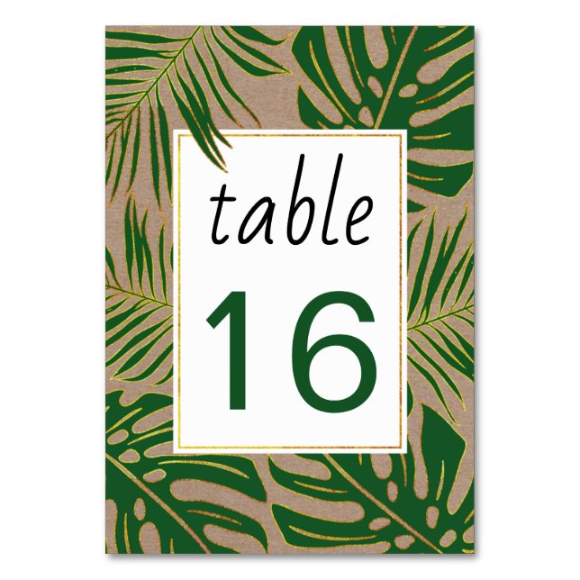 Tropical green leaves wedding wedding table number (Front)