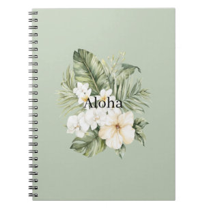 Tropical Green Leaves White Hibiscus Orchids Notebook