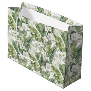 Tropical Green Leaves White Orchids Wedding Large Gift Bag