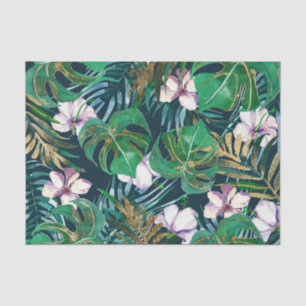 Tropical Green Lilac Gold Monster Leaves Floral Tissue Paper