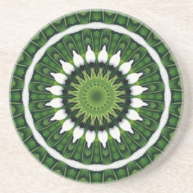 Tropical Green Mandala Coaster (Front)