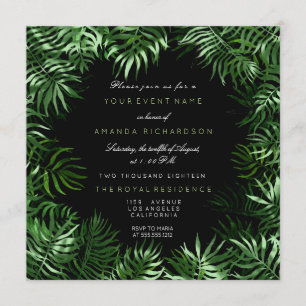 Tropical Green Mint Black Palm Leafs Frame Fern Invitation
