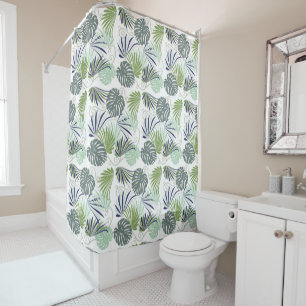 Tropical green modern palm leaf pattern shower curtain