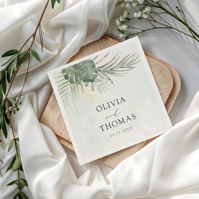 Tropical Green Monstera Coastal Wedding Napkin (Creator Uploaded)