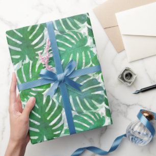 Tropical Green Monstera Palm Leaves Wrapping Paper