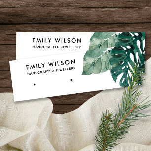 TROPICAL GREEN MOSTERA FAUNA STUD EARRING DISPLAY MINI BUSINESS CARD