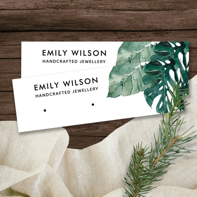 TROPICAL GREEN MOSTERA FAUNA STUD EARRING DISPLAY MINI BUSINESS CARD (Creator Uploaded)