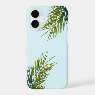 Tropical Green Palm Frond on Light Blue