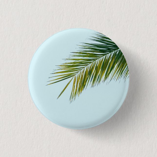 Tropical Green Palm Frond on Light Blue 3 Cm Round Badge (Front)
