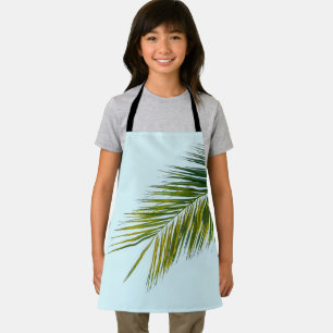 Tropical Green Palm Frond on Light Blue Apron
