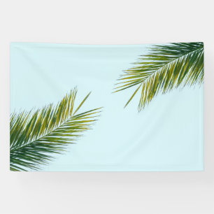 Tropical Green Palm Frond on Light Blue Banner