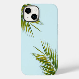 Tropical Green Palm Frond on Light Blue Case-Mate iPhone 14 Case