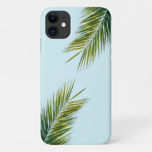 Tropical Green Palm Frond on Light Blue iPhone 11 Case