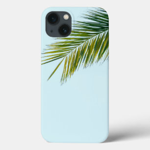 Tropical Green Palm Frond on Light Blue iPhone 13 Case