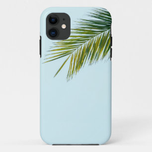 Tropical Green Palm Frond on Light Blue iPhone 11 Case