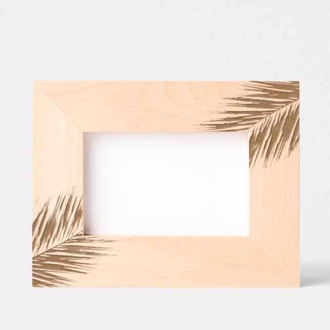Tropical Green Palm Frond on Light Blue Etched Frames (Front)