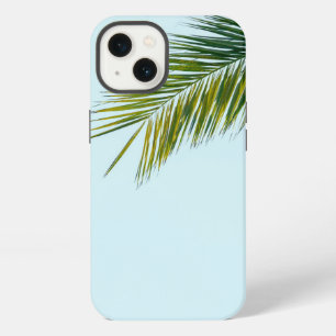 Tropical Green Palm Frond on Light Blue iPhone 13 Case