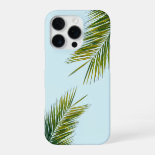 Tropical Green Palm Frond on Light Blue iPhone 16 Pro Case