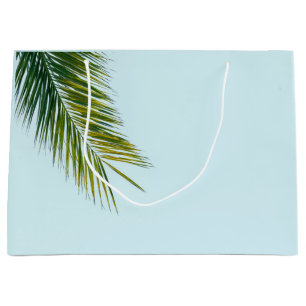 Tropical Green Palm Frond on Light Blue Large Gift Bag